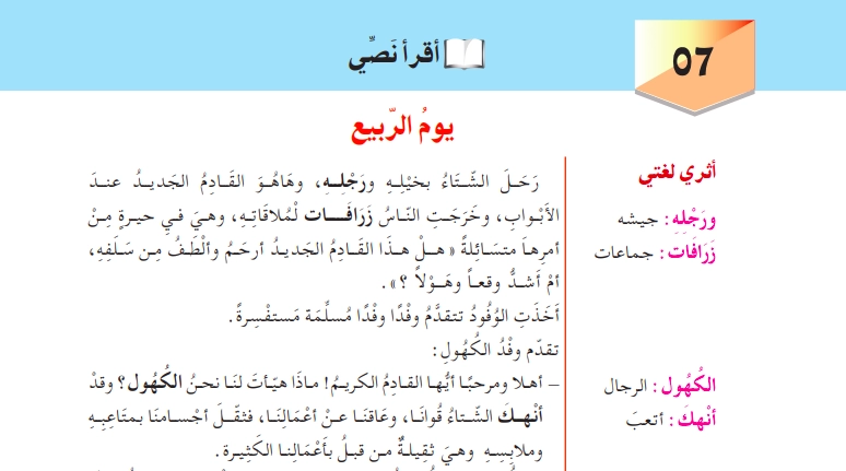 تحضير نص يوم الربيع للسنة الثانية متوسط