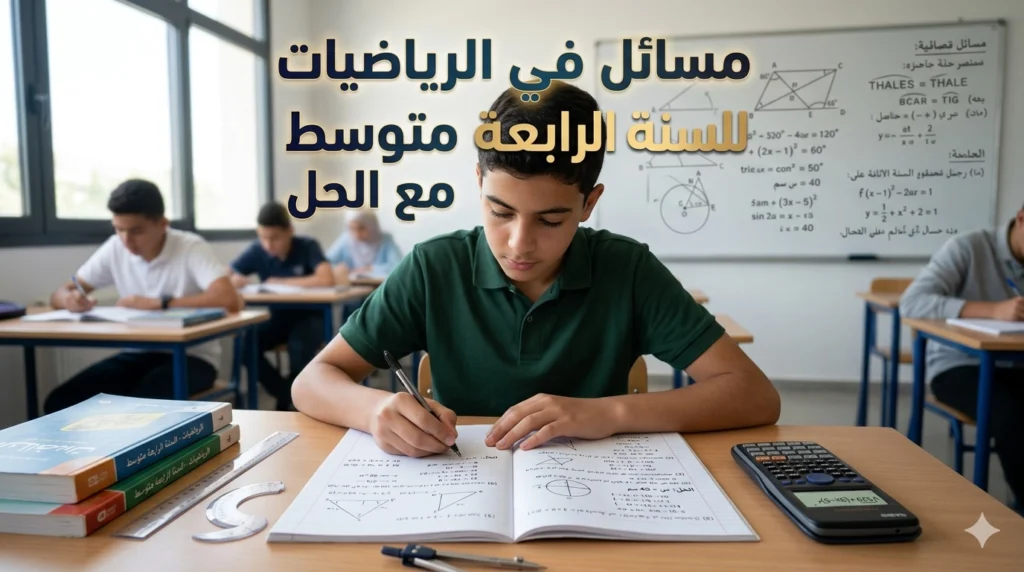 مسائل في الرياضيات للسنة الرابعة متوسط مع الحل